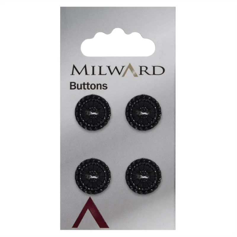 Milward Schwarzer Knopf mit verschiedenen schwarzen Steinchen, 15 mm (4 Stück)