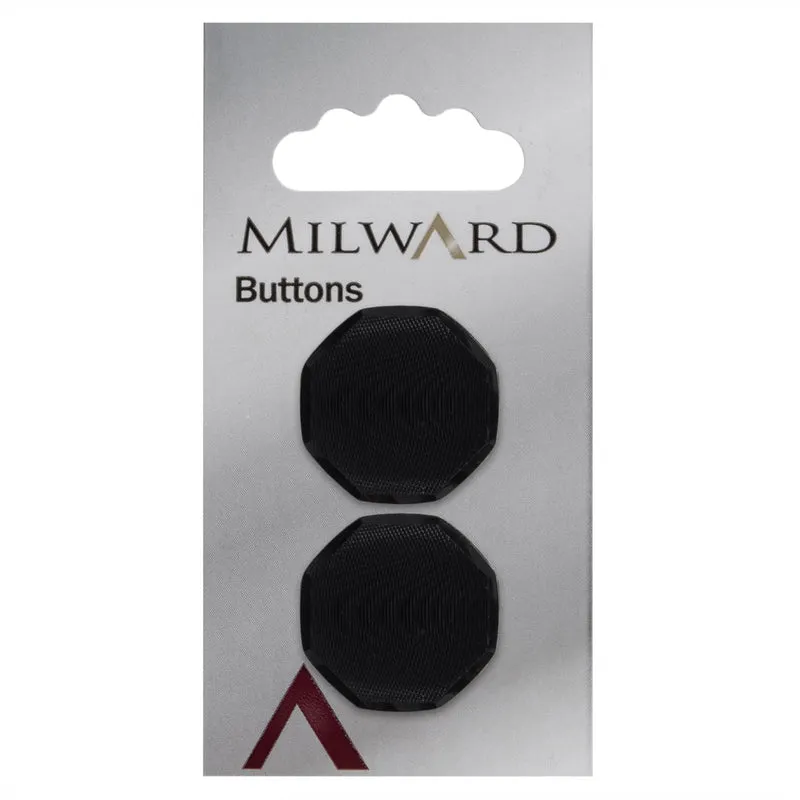 Milward eckiger Knopf, Schwarz, mit Verzierung, 25 mm (2 Stück)