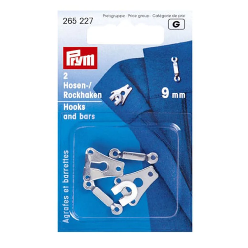 Prym Hosen- und Rockhaken mit Stäbchen, Silber, 9 mm