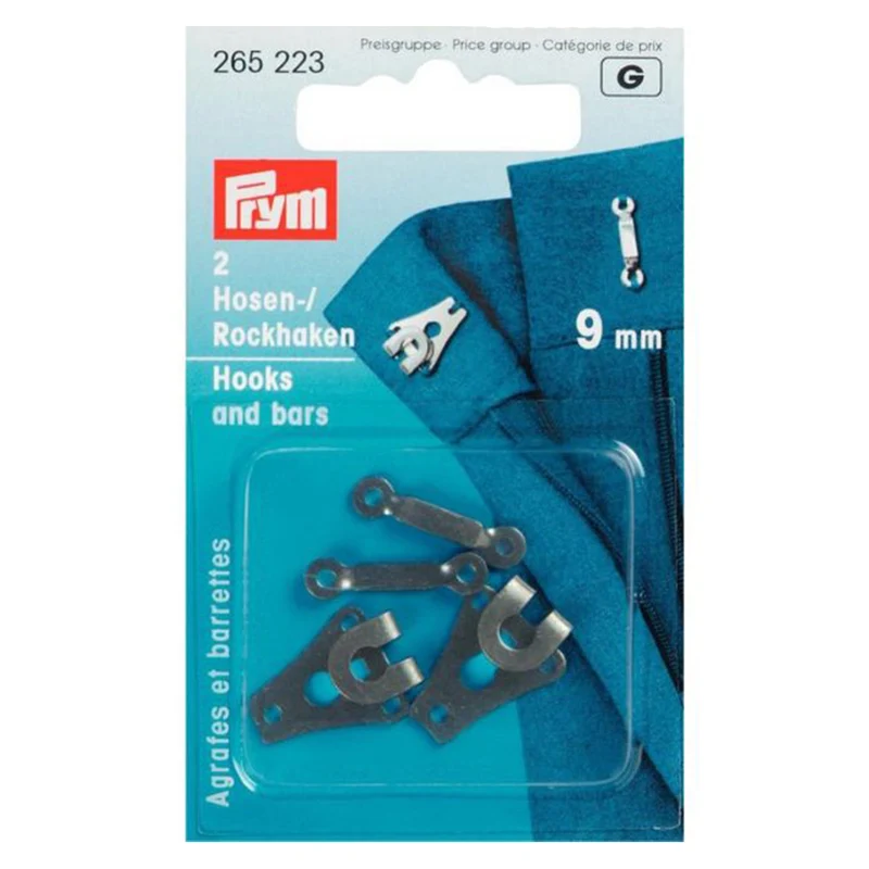 Prym Hosen- und Rockhaken mit Stäbchen, Schwarz, 9 mm