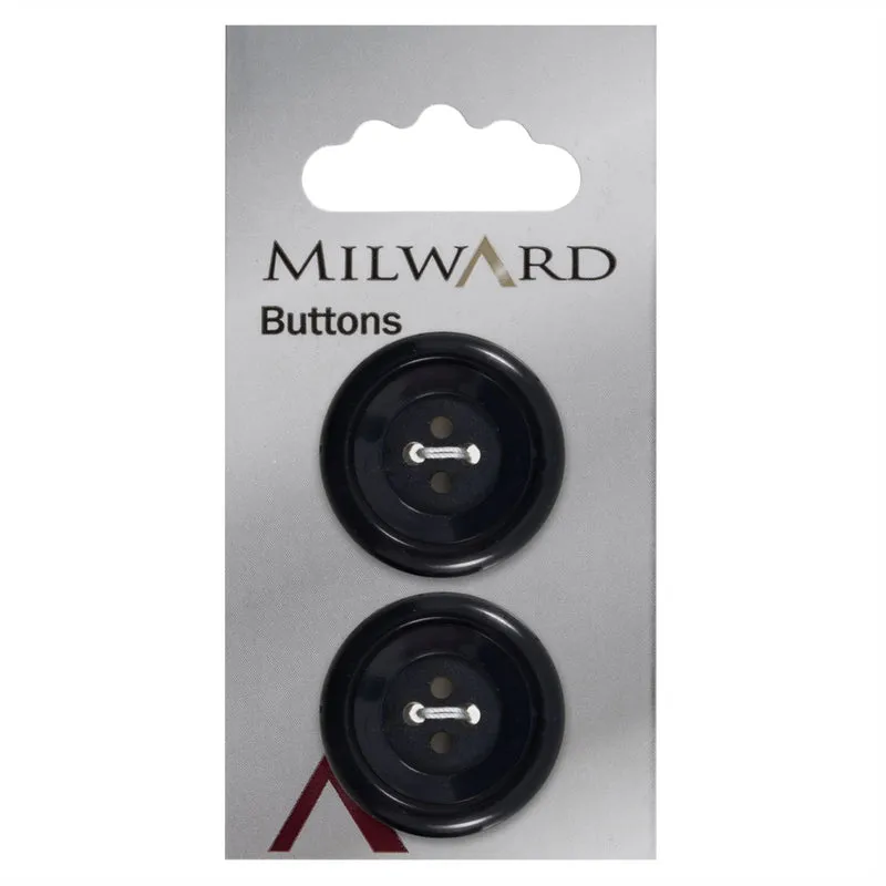 Milward-Knopf, Blau/Schwarz, mit Zierrand, 25 mm (2 Stück)