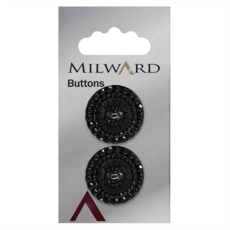 Milward Schwarzer Knopf mit verschiedenen schwarzen Steinchen, 25 mm (2 Stück)