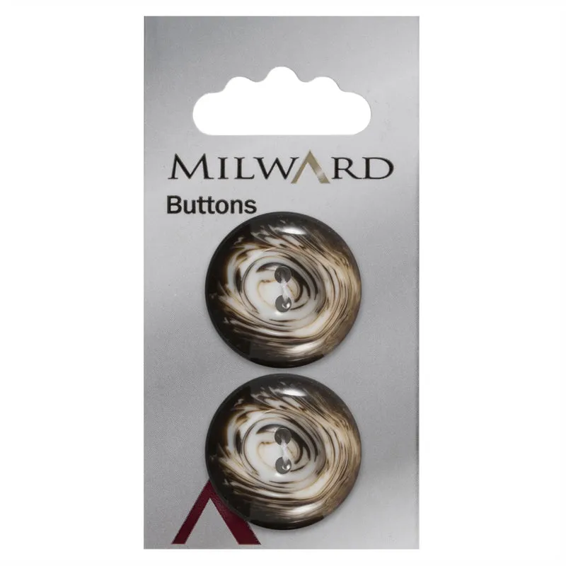 Milward Glänzender Knopf Schwarz/Weiß/Braun 25 mm (2 Stück)