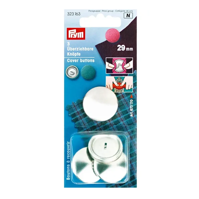 Prym Stoffknöpfe ohne Form, Silber, 29 mm