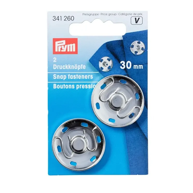 Prym Aufnäh-Druckknöpfe Silber 30 mm