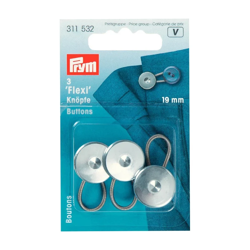 Prym Flexi-Knöpfe mit Schlaufe, Silber, 19 mm