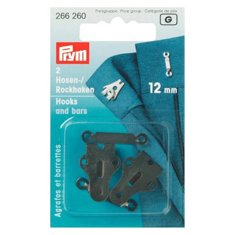 Prym Hosen- und Rockhaken mit Stäbchen, Schwarz, 12 mm