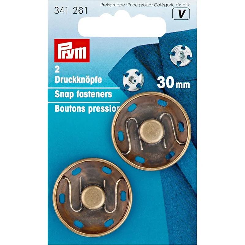 Prym Aufnäh-Druckknöpfe, Altmessing, 30 mm