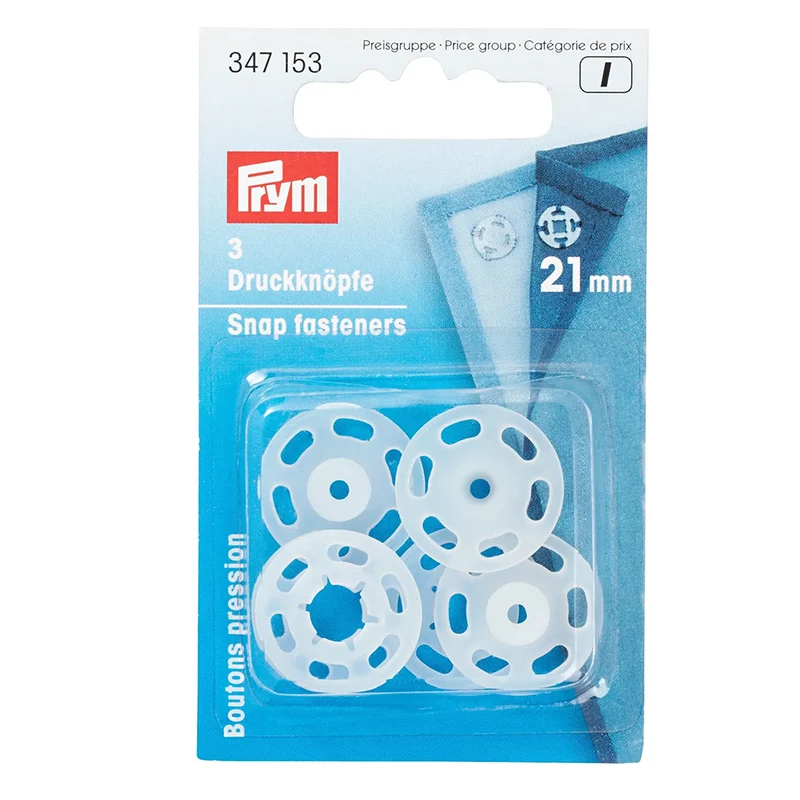 Prym Aufnäh-Druckknöpfe, rund, transparent, 21 mm