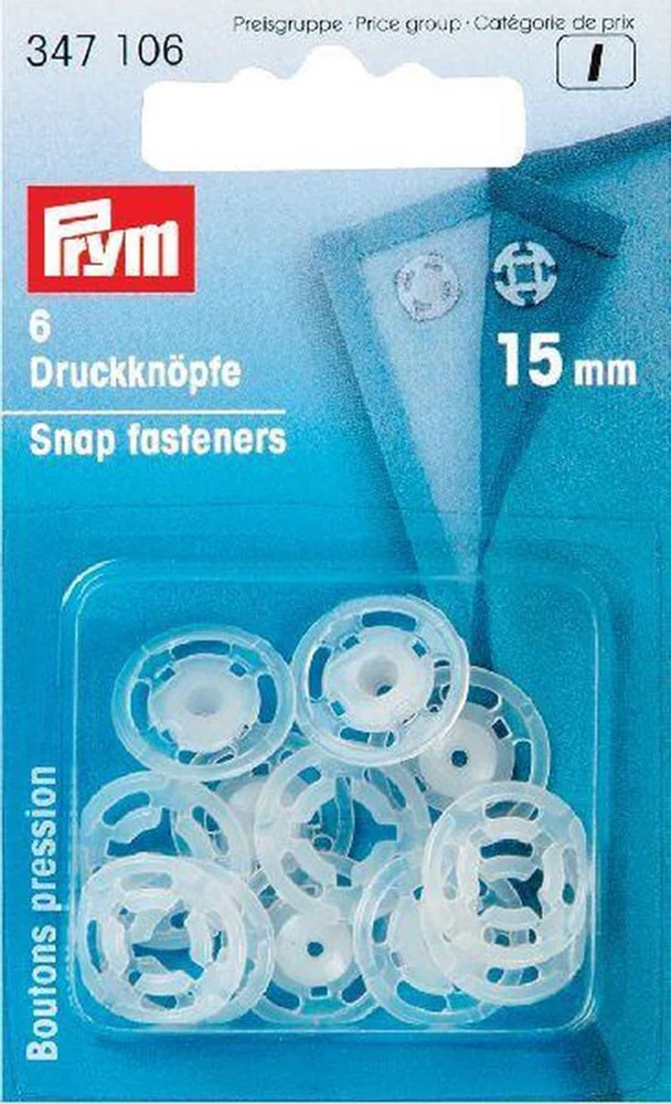 Prym Aufnäh-Druckknöpfe, rund, transparent, 15 mm
