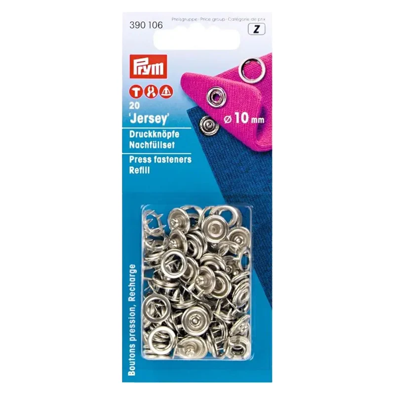 Prym Nachfüllpackungen für selbstnähende Druckknöpfe, Silber, 10 mm
