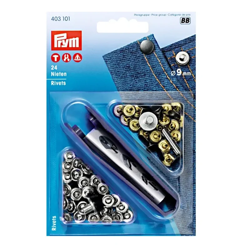 Prym Ziernieten 9 mm 01 Silber / Antikes Eisen
