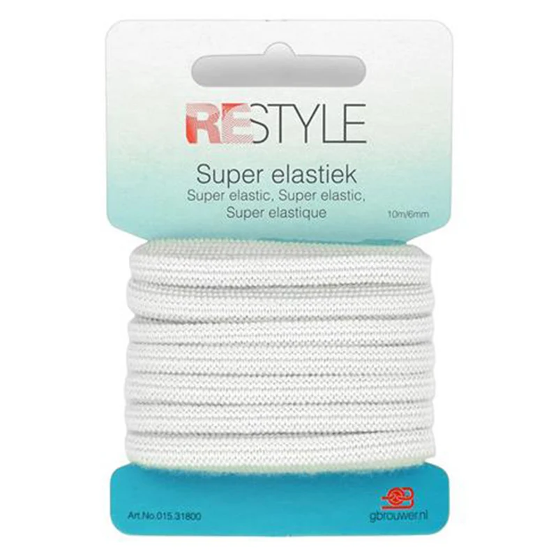 Restyle Super-Gummiband, gestrickt, 6 mm x 10 Meter, 009, Weiß
