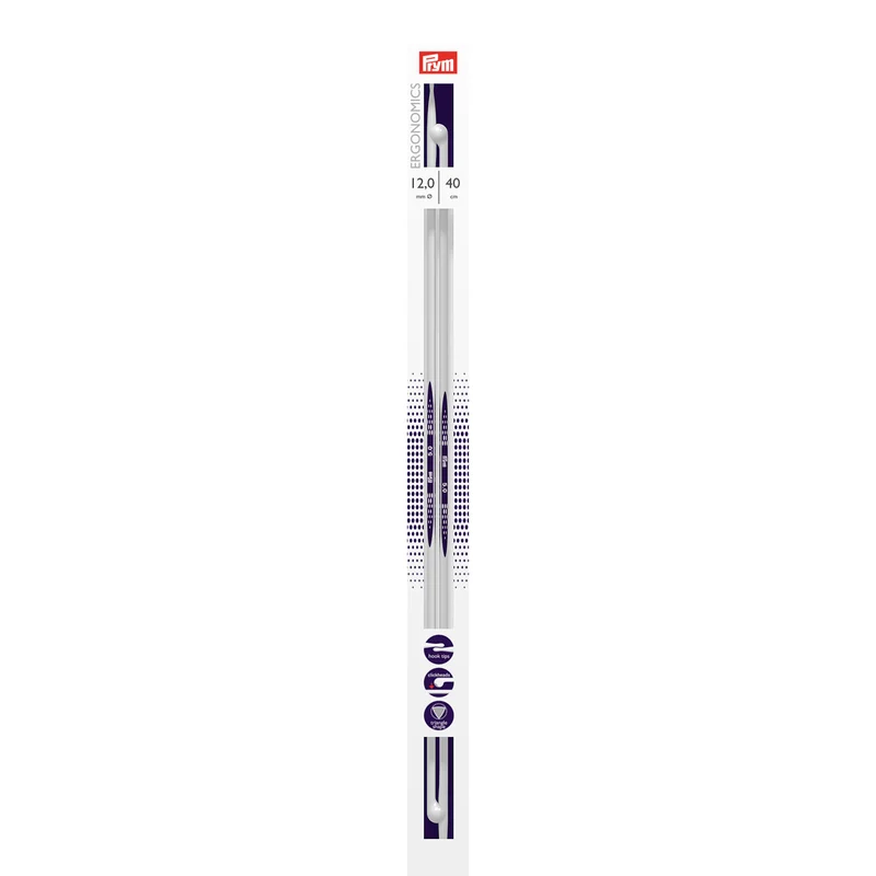 Prym Stricknadeln mit Knopf „Ergonomics“, 40 cm, 12,00 mm