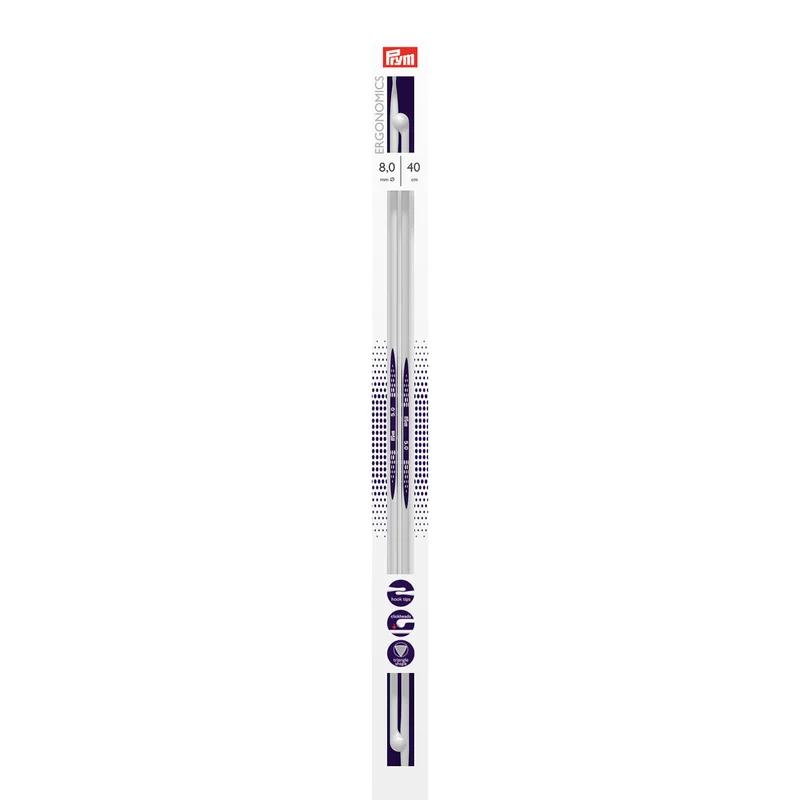 Prym Stricknadeln mit Knopf „Ergonomics“, 40 cm, 8,00 mm