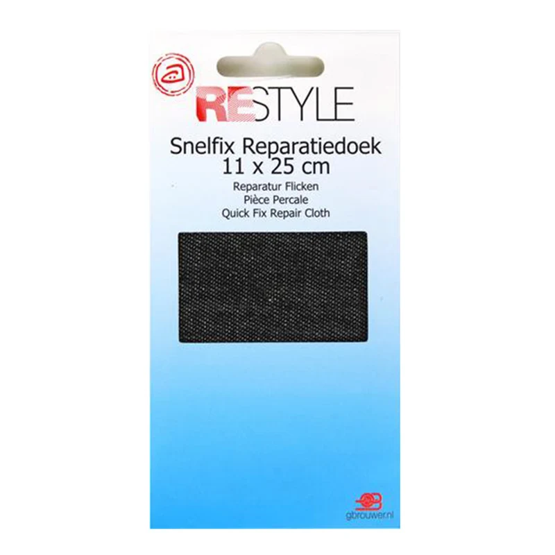 Restyle Snelfix Reparaturflicken für Jeans 11 cm x 36 cm, zum Aufbügeln, 000, Schwarz