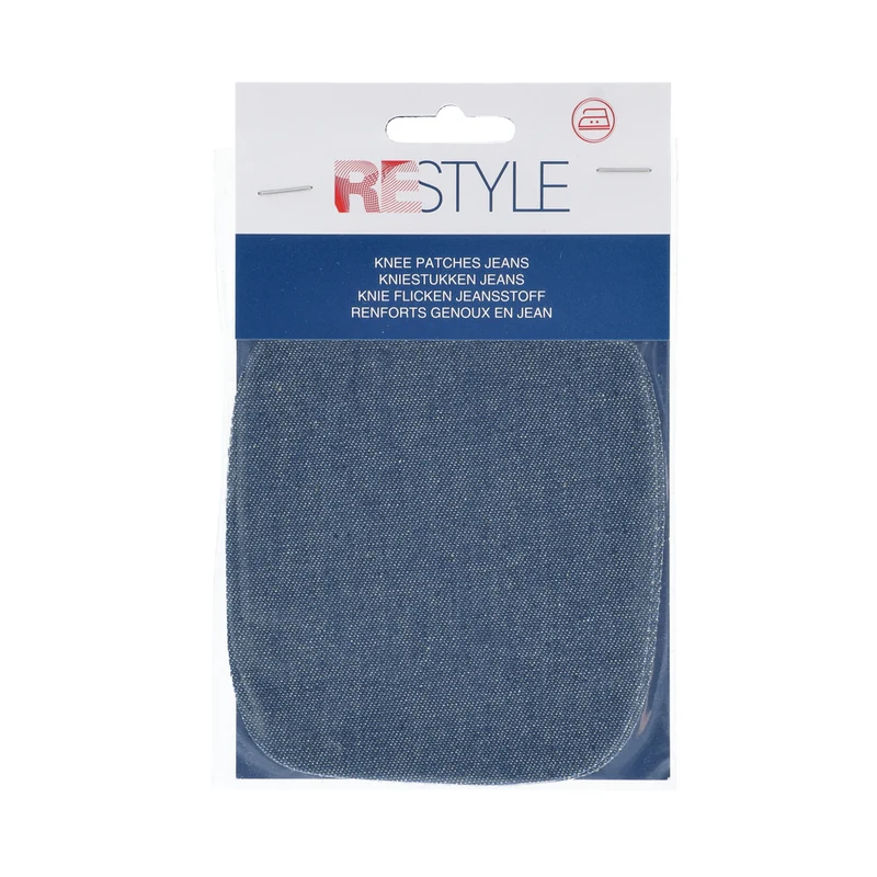 Restyle-Knieaufnäher für Jeans, 10 cm x 9 cm, zum Aufbügeln, 210 Denim-Blau