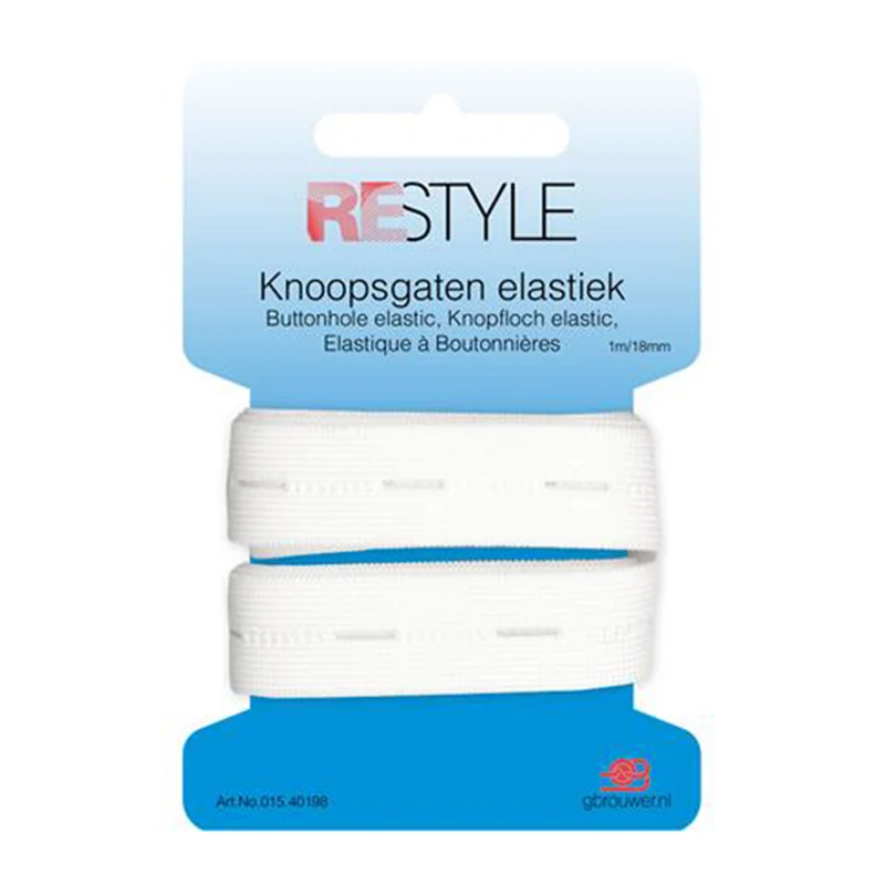 Restyle-Gummiband für Knopflöcher, 18 mm x 1 Meter, 009, Weiß
