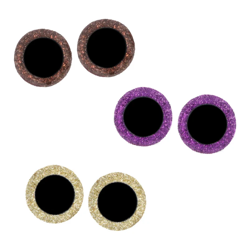 Opry Glitter-Tieraugen, zweifarbig, 8–18 mm, Braun/Lila/Gold. 60 Stück
