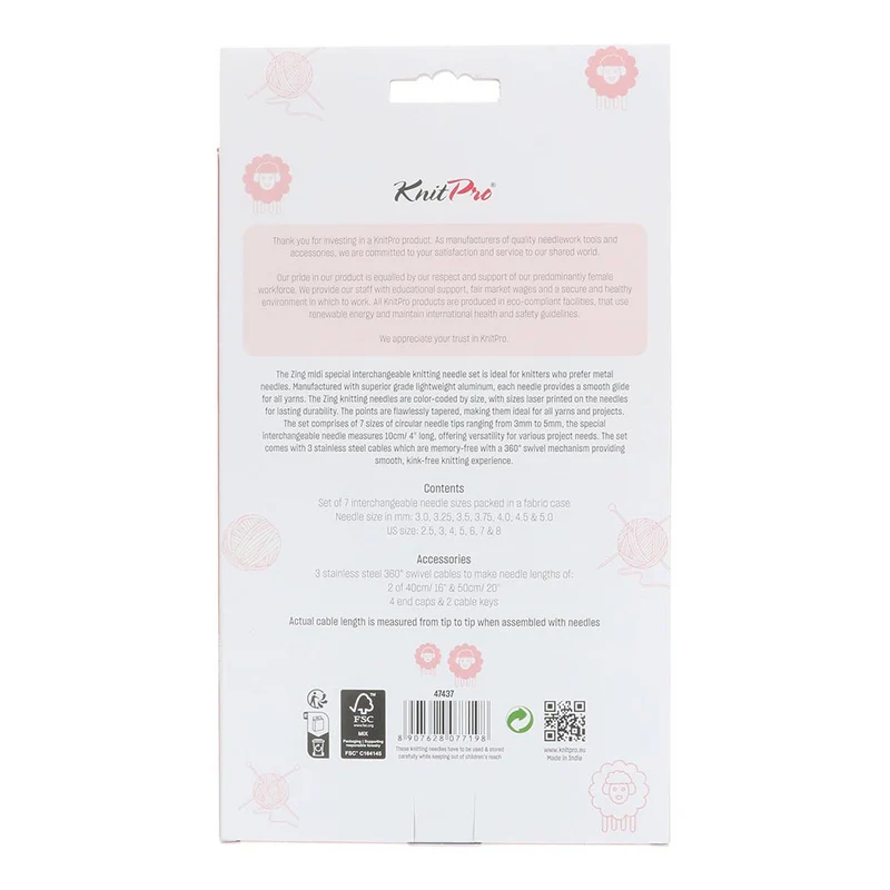 KnitPro Zing Special Midi-Set 10 cm, austauschbare Spitzen 3–5 mm