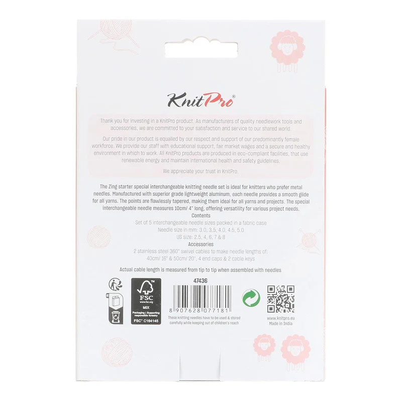 KnitPro Zing Special Starter-Set 10 cm, austauschbare Nadelspitzen 3–5 mm
