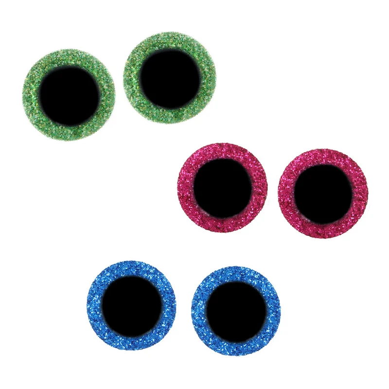 Opry Glitter-Tieraugen, zweifarbig, 8–18 mm, Grün / Rosa / Blau. 60 Stück