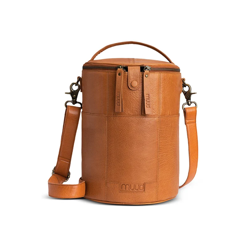 MUUD Saturn XL Whisky – Handgefertigte Ledertasche für Handarbeitsprojekte, 28 x Ø 21 cm