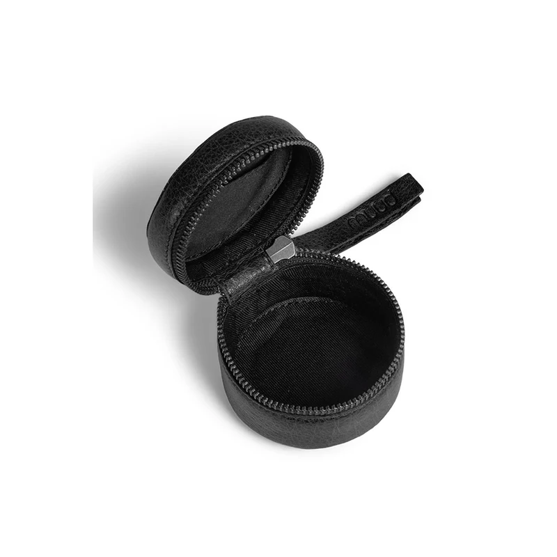 MUUD Helsinki Black – Handgefertigter runder Lederwürfel für Handarbeitszubehör, 5,5 x 7,5 cm