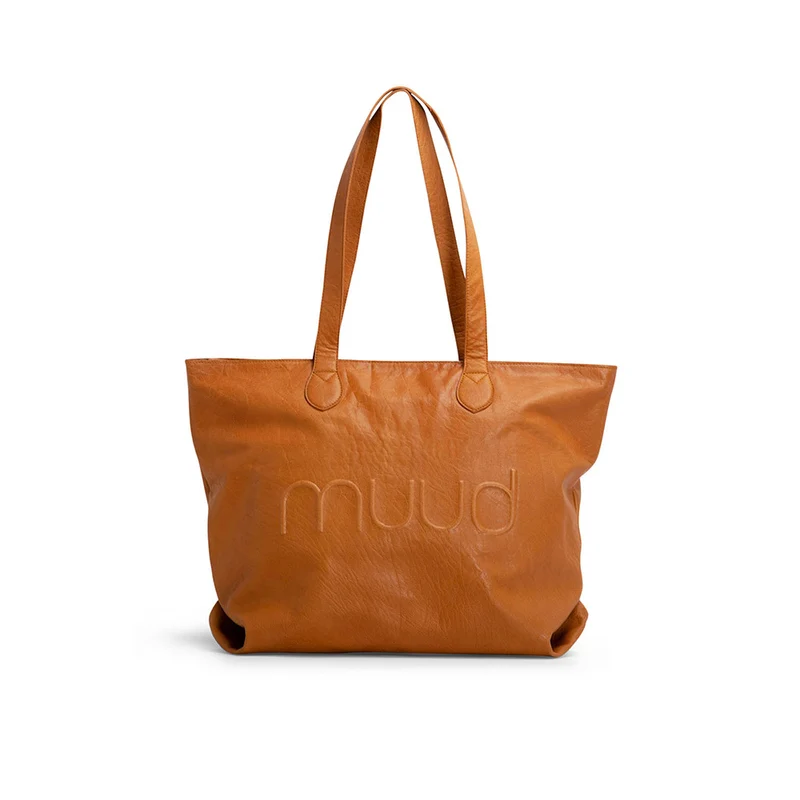 MUUD Laura-Tragetasche Whisky – Handgefertigte Ledertasche mit abnehmbarem Portemonnaie, 34 x 50 x 16 cm
