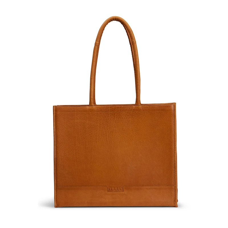 MUUD Bina XL Whisky – Handgefertigte Ledertasche mit abnehmbarem Portemonnaie, 35 x 43 x 18 cm