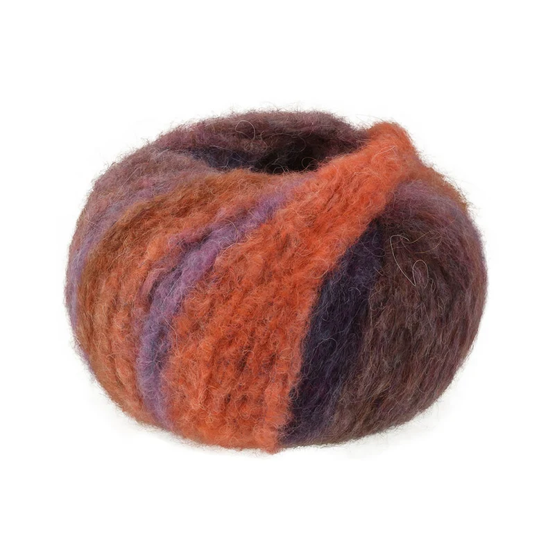 Lana Grossa Gigante Multi 102 Graubraun, Petrolblau, Mandarine, Graurot, Dunkelviolett, Lila