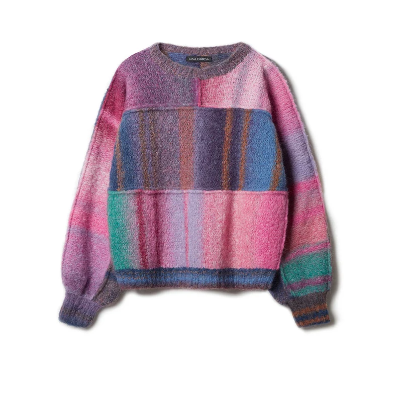 Lana Grossa Gigante Multi 102 Graubraun, Petrolblau, Mandarine, Graurot, Dunkelviolett, Lila