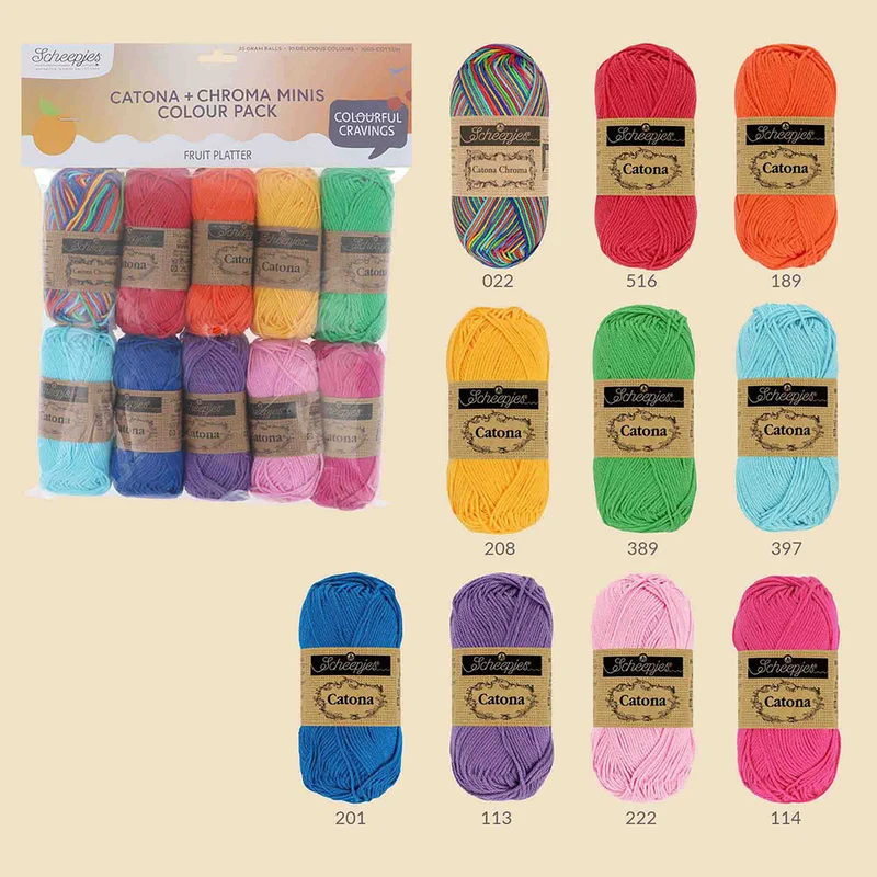 Scheepjes Catona und Chroma Colour Pack „Fruit Platter“ 10 × 25 g