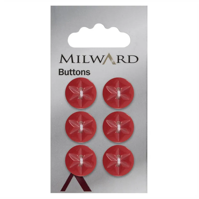 Milward-Knopf, Rot, Blume/Stern, 15 mm (6 Stück)