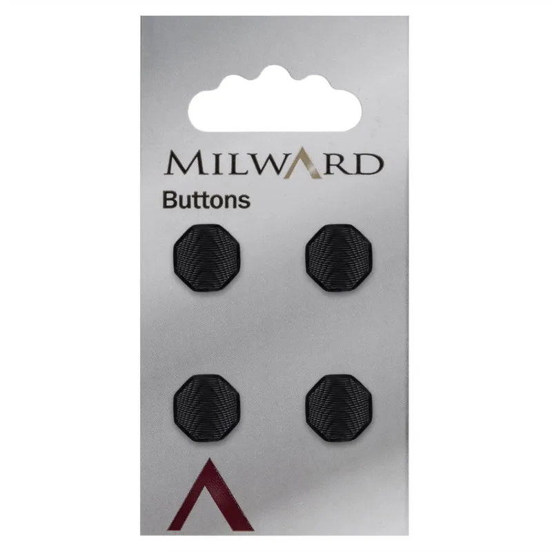 Milward Eckiger Knopf, Schwarz, mit Verzierung, 12 mm (4 Stück)