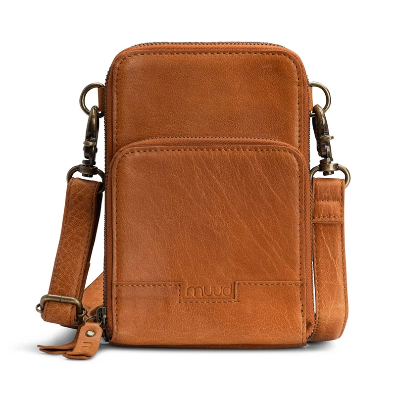 MUUD Dafne – Whiskey Handgefertigte Leder-Umhängetasche 19 x 12 cm
