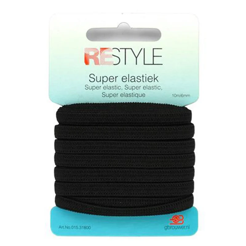 Restyle Super-Gummiband, gestrickt, 6 mm x 10 Meter 000, Schwarz