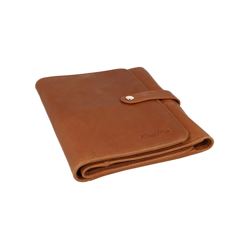 KnitPro Velora Rundstricknadeletui, leer, Leder, Braun, 22 x 18,5 x 3 cm
