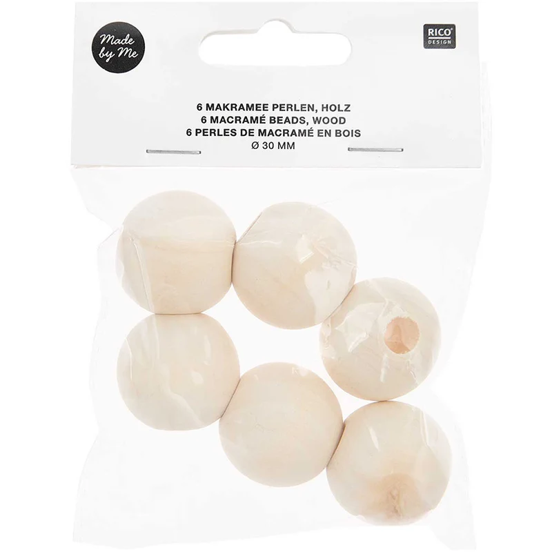 Rico Makramee Holzperlen 30 mm – 6 Stück