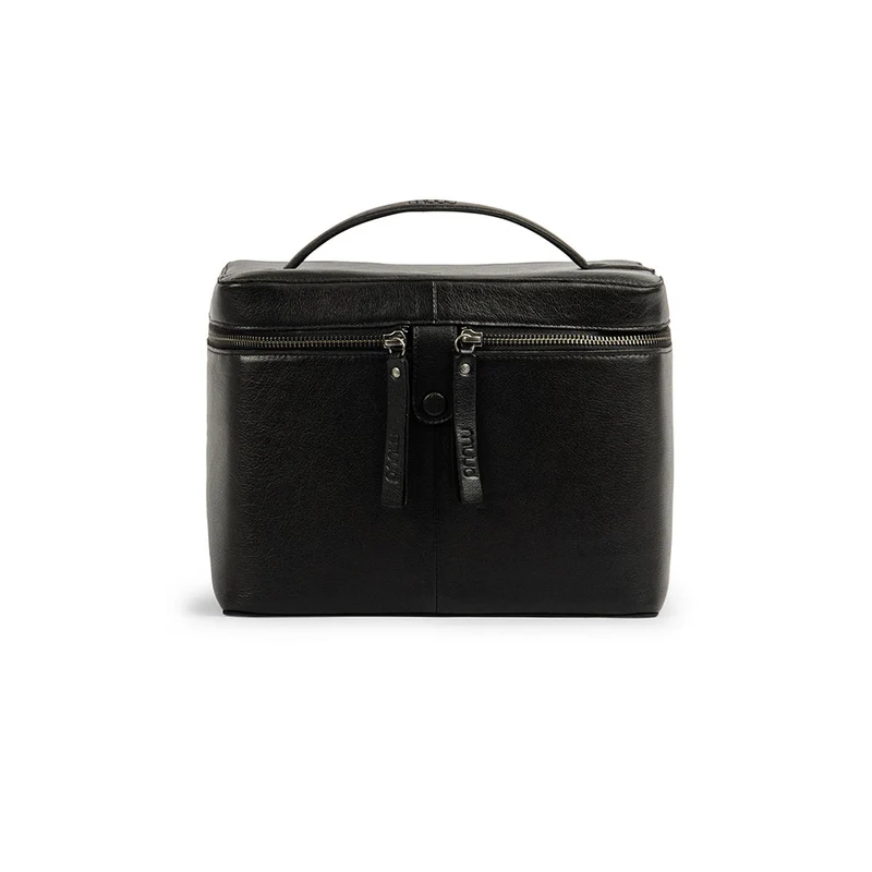 MUUD Lexi Black – Handgefertigte, geräumige Handarbeitstasche aus Leder, schwarz – 20 x 26 cm