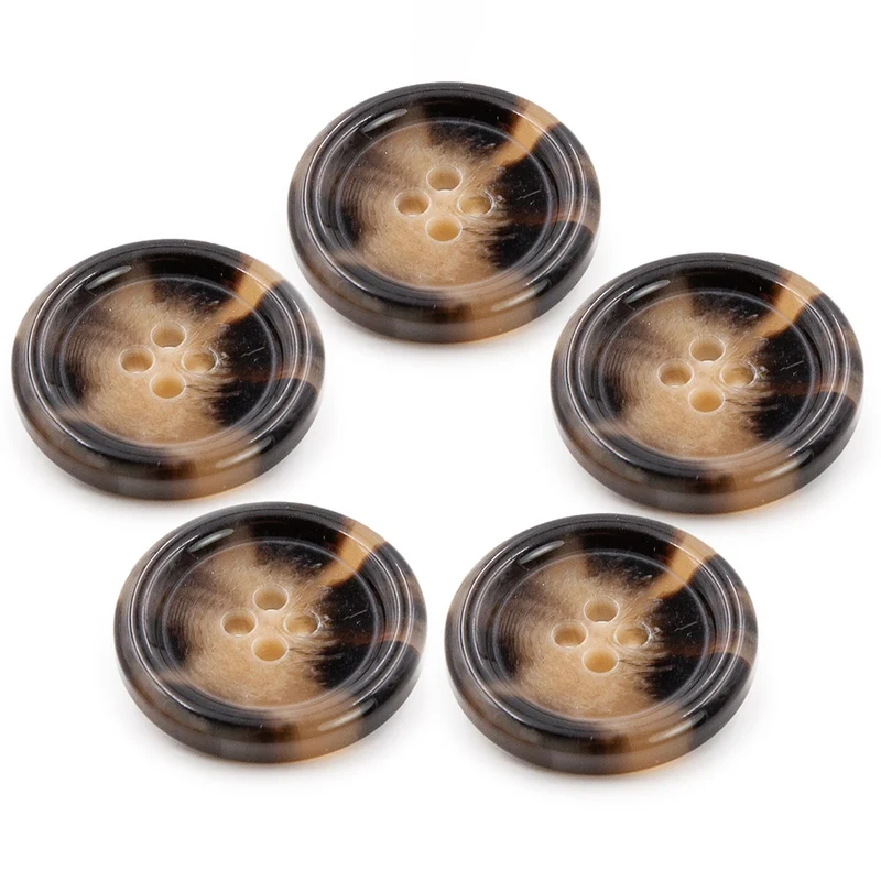 PPY-Knöpfe mit Glanzhorn-Effekt, 5er-Set, 20 mm, 2170, Dunkelbraun