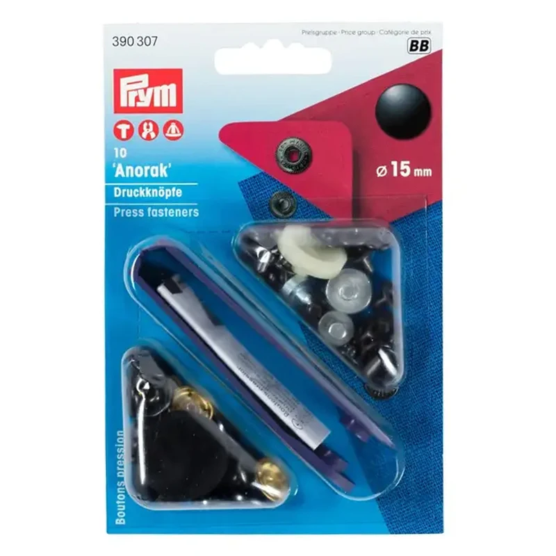 Prym Nahtlose Druckknöpfe Anorak 15 mm 04 Schwarz
