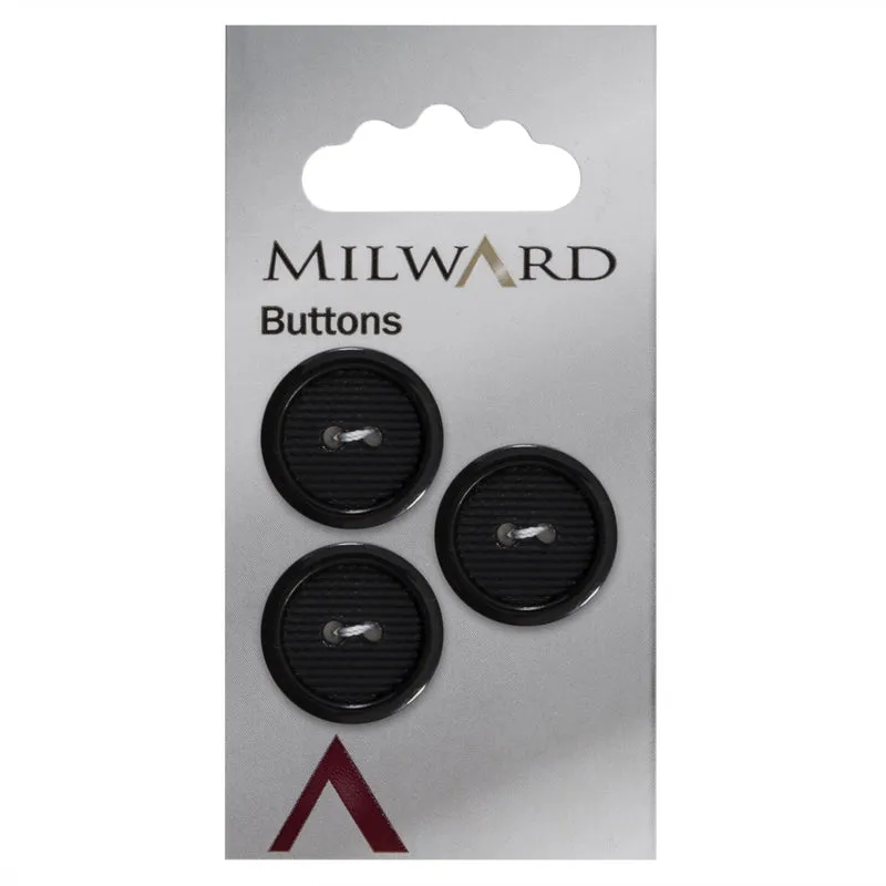 Milward Knopf, matt mit Rand, glänzend Schwarz, 20 mm (3 Stück)