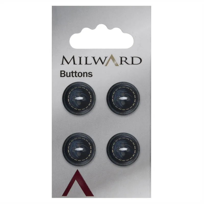 Milward-Knopf mit Verzierung, Blau, 15 mm (4 Stück)
