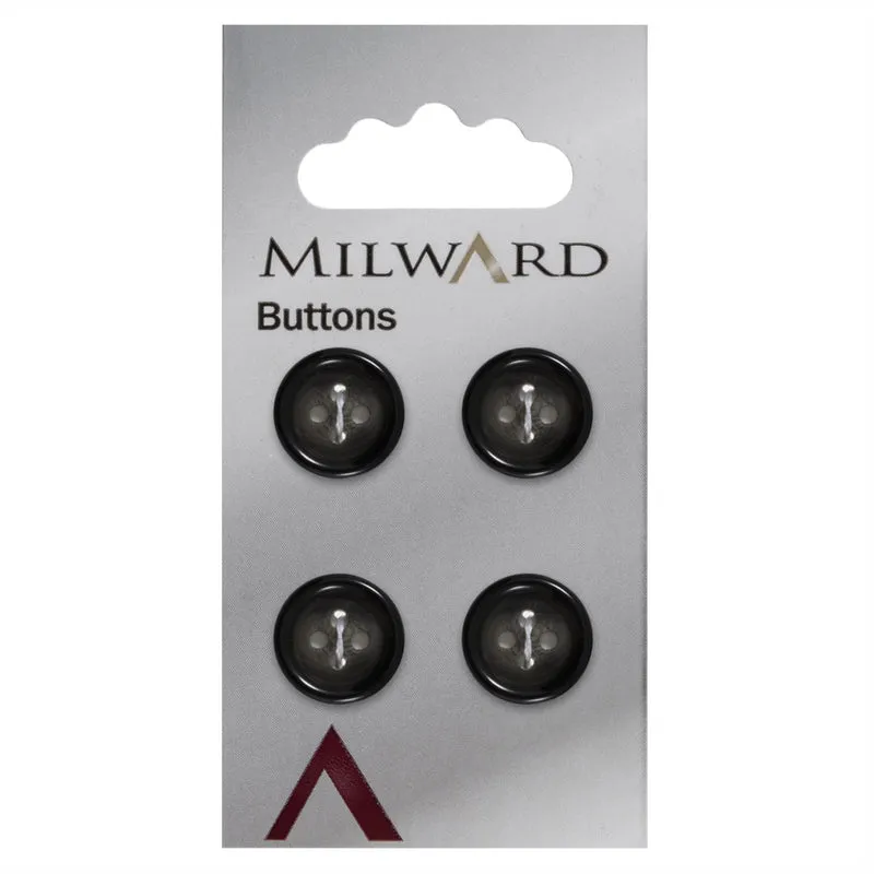 Milward Glanzknopf Schwarz/Grau 15 mm (4 Stück)