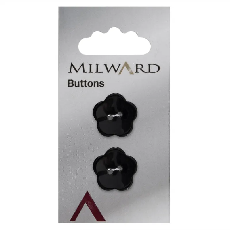 Milward Knopf „Blume“, Schwarz, 20 mm (2 Stück)