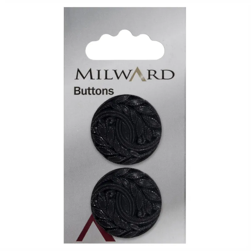Milward-Knopf aus Metall, Blau/Schwarz, Blattmuster, 27 mm (2 Stück)