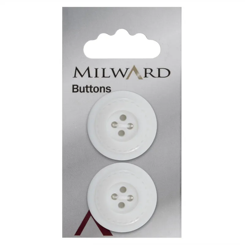 Milward-Knopf, weiß mit Verzierung, 27 mm (2 Stück)