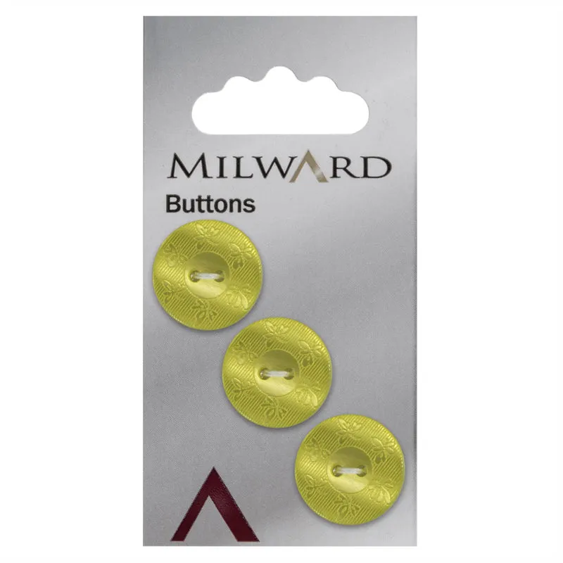 Milward-Knopf mit Verzierung, gelb/grün, 17 mm (3 Stück)
