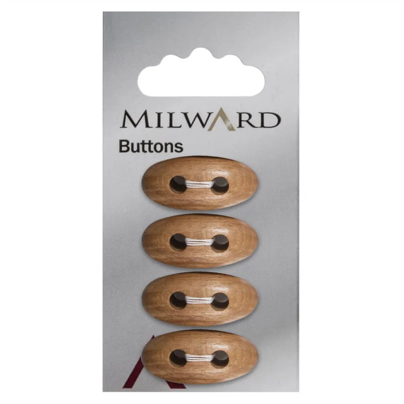 Milward Knebelknopf, naturbelassenes Holz, 26 mm (4 Stück)